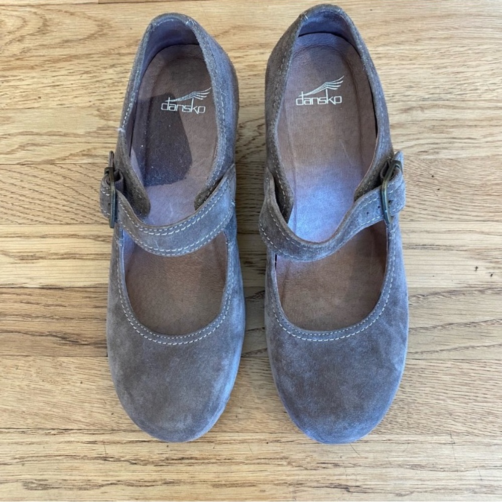 Dansko Taupe Suede Mary Jane Wedge Shoes - Picture 7 of 13